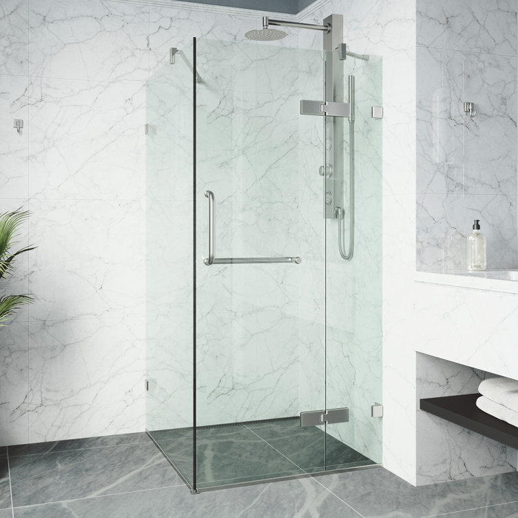 Monteray 46" W x 34" D x 73" H Hinged Frameless Shower Enclosure with 3/8  Clear Glass