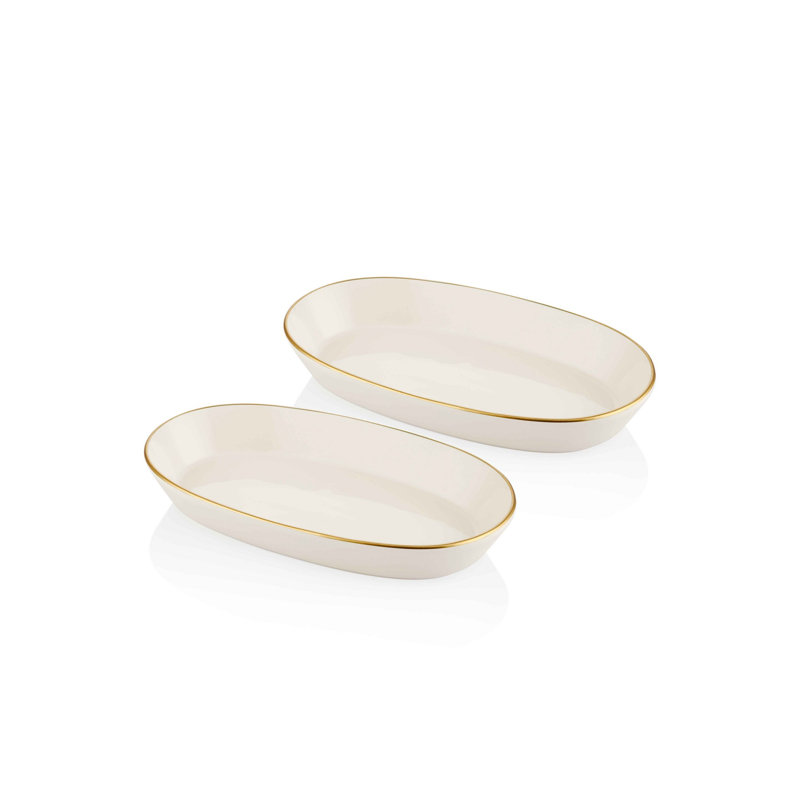 Ensemble de 2 assiettes élégantes en céramique, couleur crème, 11,4 x 5,5 x 0,4 po | 100% lavable au lave-vaisselle, parfaite pour les réceptions et l'utilisation quotidienne | Design élégant pour toute table