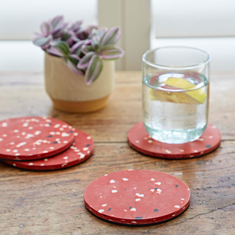 Recycled Plastic Round Coasters, Red