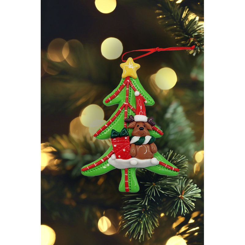 Ornement de Noël - Arbre en pain d'épice brillant avec renne.  Décoration festive F07-N2-12-AA453A
