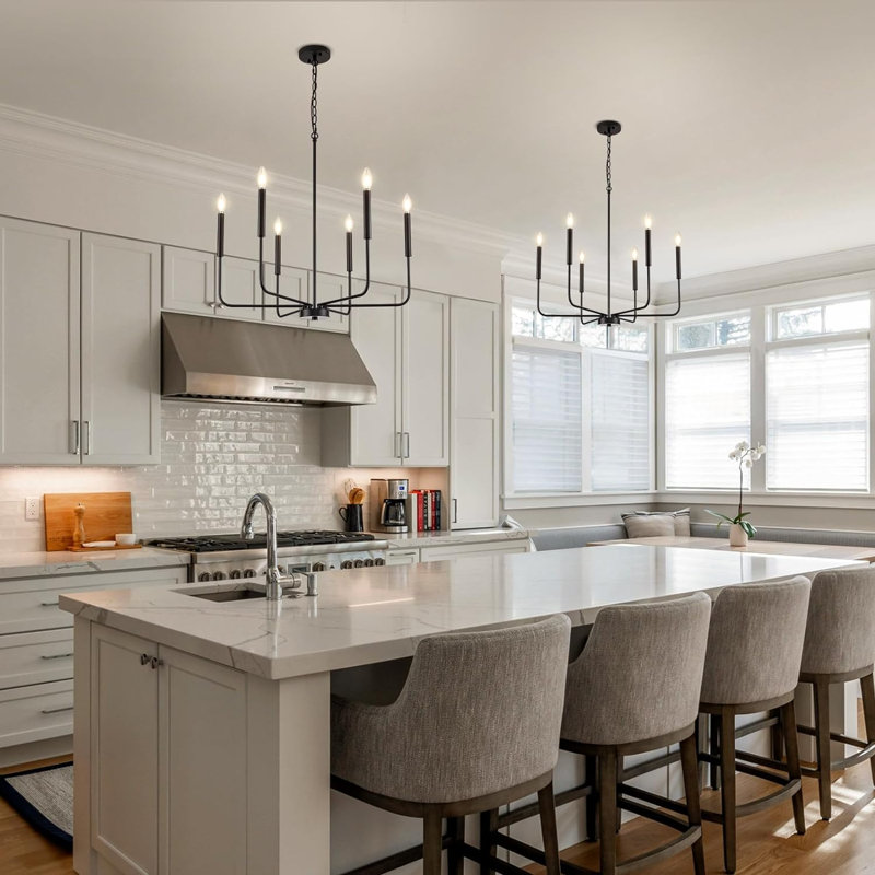 Lustre moderne avec design de ferme à 6 lumières, hauteur réglable et fonction à intensité variable pour la salle à manger, la cuisine, le salon, le vestibule et la chambre à coucher