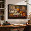 Art mural sur toile sculpté citrouilles orange et blanches avec bougies allumées-1690257200