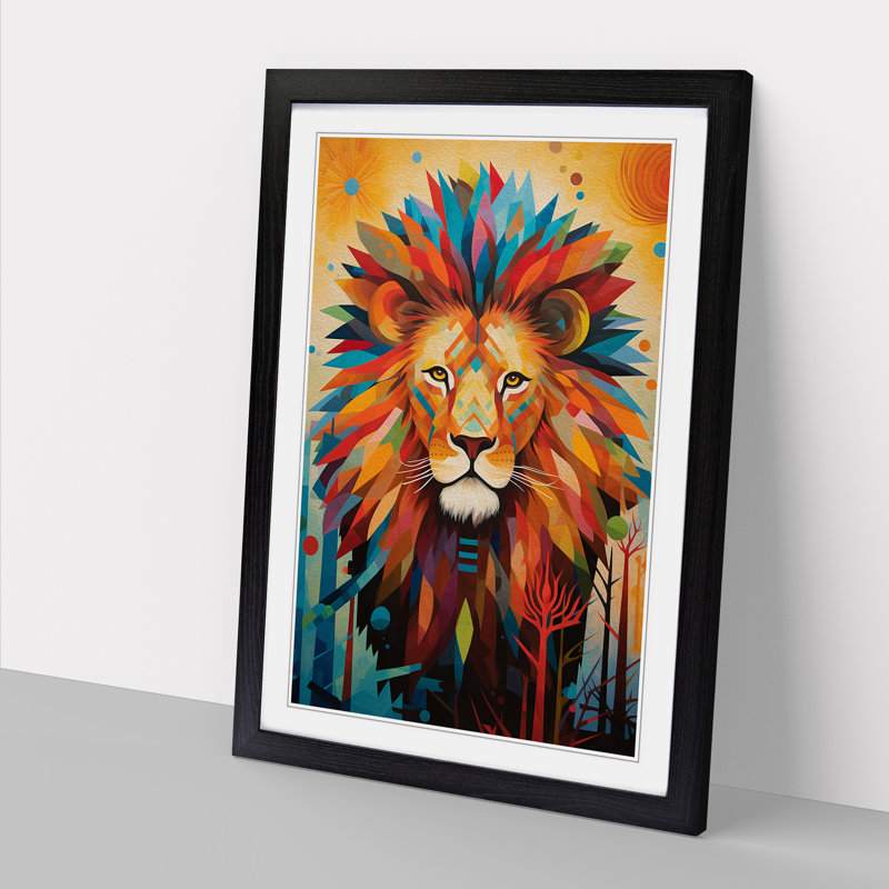 XYZ-FRM-V1223-4279 Lion Orphism No.3 - Single Picture Frame Print on Wood, Black, 64cm H x 46cm W x 2cm D