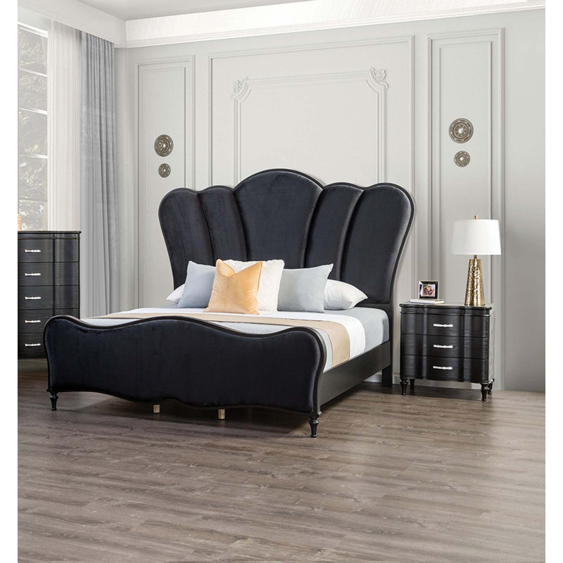 3Pc Set Bed 2X Nightstands, Queen, Black