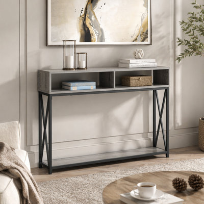 Table d'appoint, console, vestibule, étroit, canapé, salon, chambre à coucher, stratifié gris, métal noir, contemporain, moderne