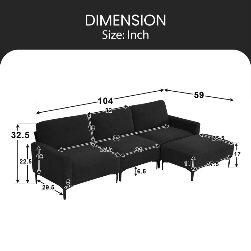 Canapé modulaire Ridwanah, Velours noir