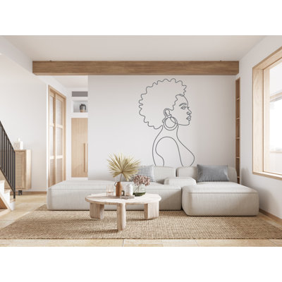 Afro American Line Art Wall Decal, Mid Century Line Art Feminist Woman Modern Mid Century Wall Art, Line Art Wall Decor Bedroom Art