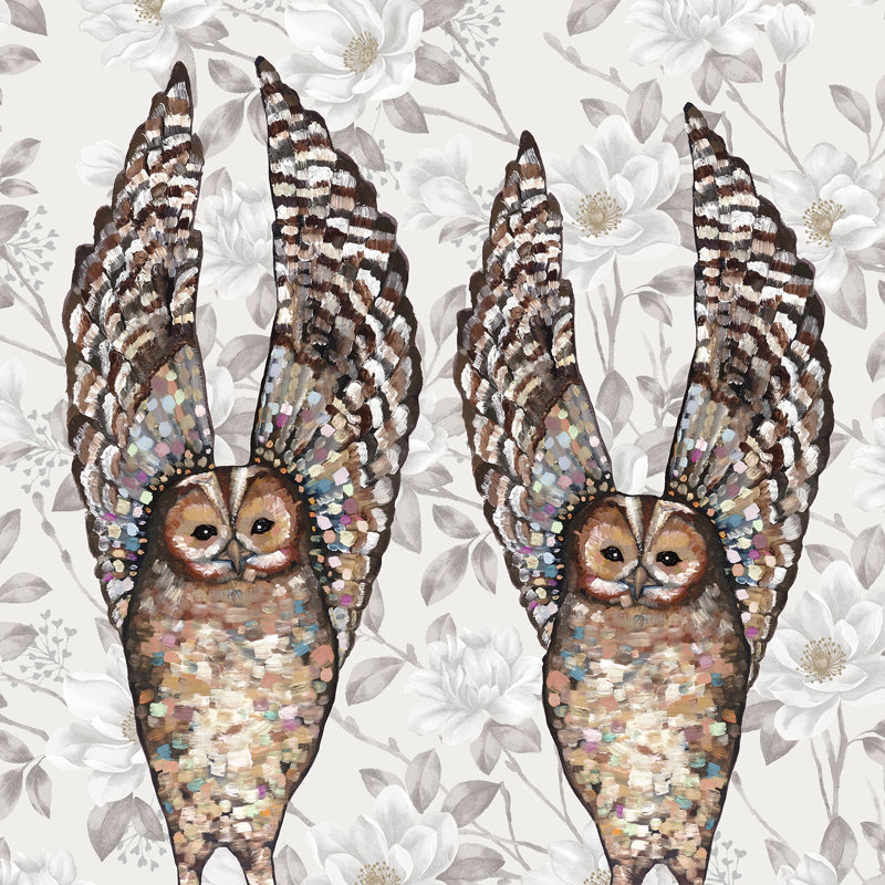 «Owl Duo - Floral», reproduction sur toile, H 12 po x l 12 po, Toile tendue