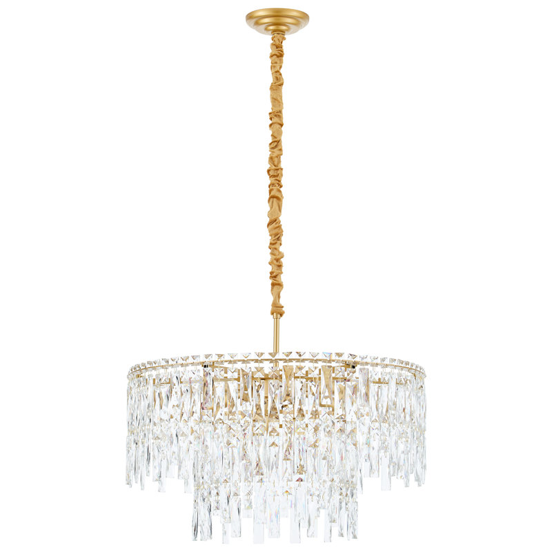 Modern 10-light 2-tier Gold Tassel Crystal Chandelier Adjustable Height For Living Room Entryway With No Bulbs Included