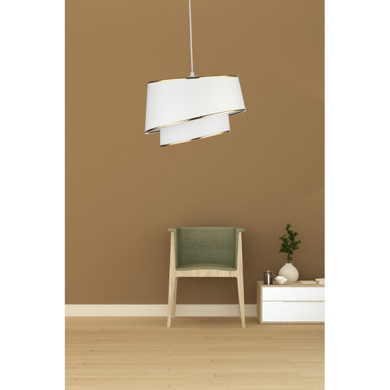 Elegant Adjustable Chandelier with Fabric Cap, White & Gold Finish, 11.4 x 8.3 inches (Cap), 16.3 - 21.5 inches (Total Height) | Socket Type: E27 Max 40W | Perfect for Living Room & Dining Areas, Modern Design