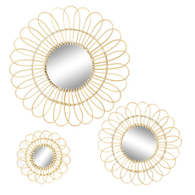 Daisy Rattan Flat Mirror Set