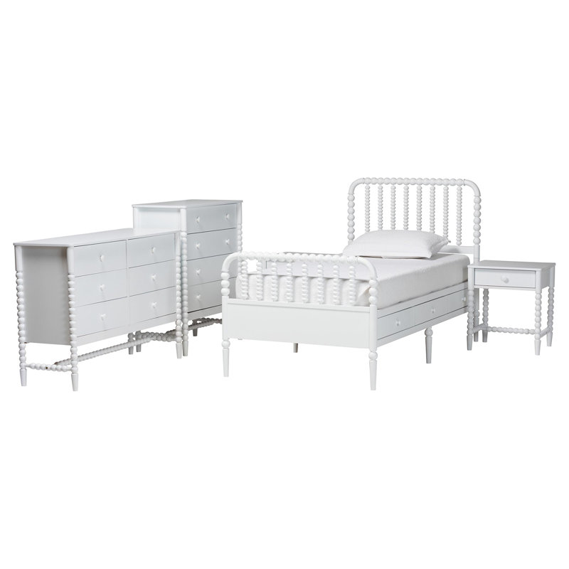 Baxton Studio Dayami, ensemble de chambre à coucher 5 pièces, lit double, blanc, Blanc