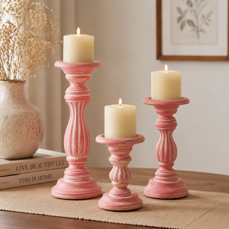 Rose Reverie Pillar Candleholders (Set of 3)