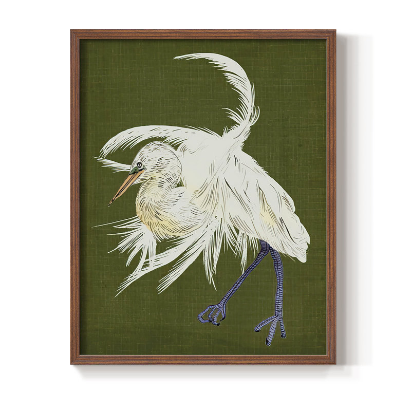 Heron Plumage II, reproduction encadrée - bois massif, Brun, H 14 po x l 11 po
