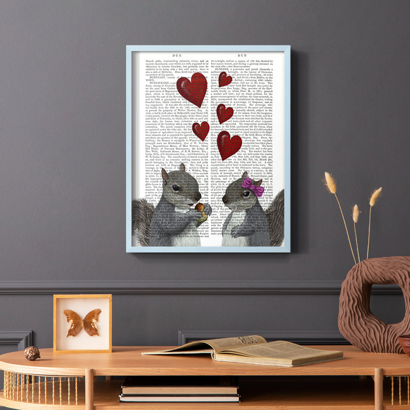 Squirrel Love Framed Print - Solid Wood, Blue Single Picture Framed, 10" H x 8" W
