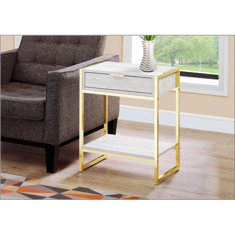 Modern Accent Table With Storage Drawer, Gold, Beige