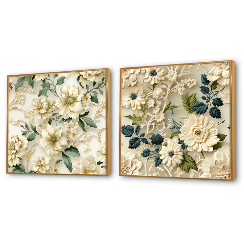 Ensemble de 2 motifs rétro de style victorien en dentelle à motif treillis rétro, Cadre flottant doré, H 30 po x l 61 po