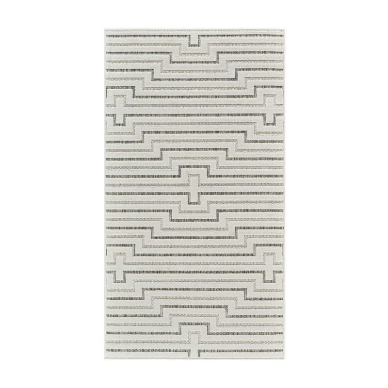 3' X 5' Cream and Beige Geometric Distressed Indoor Outdoor Area Rug