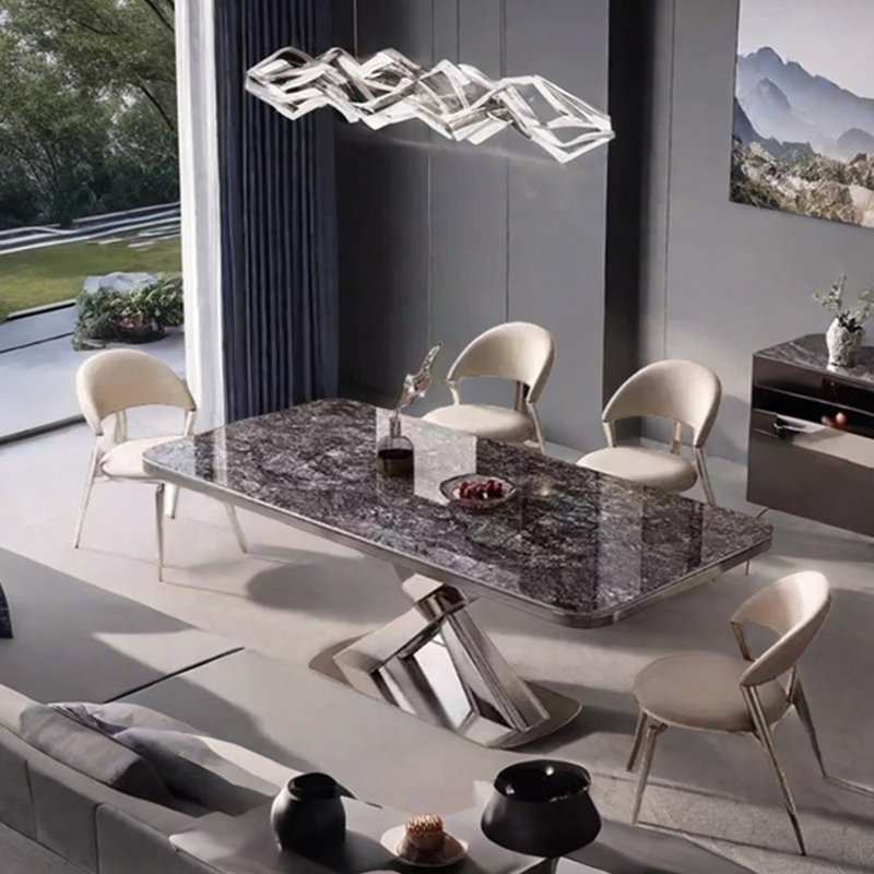 Ensemble de table de salle à manger en acier inoxydable, H 29,53 po x L 78,74 po x l 39,37 po, Noir, noir, noir, noir