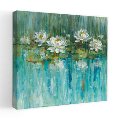 Contemporary Water Lily Pond With Blue Floral Art