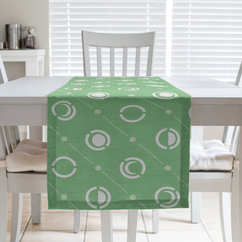 Classic Moon Phases Table Runner, 16" x 72", Green/White