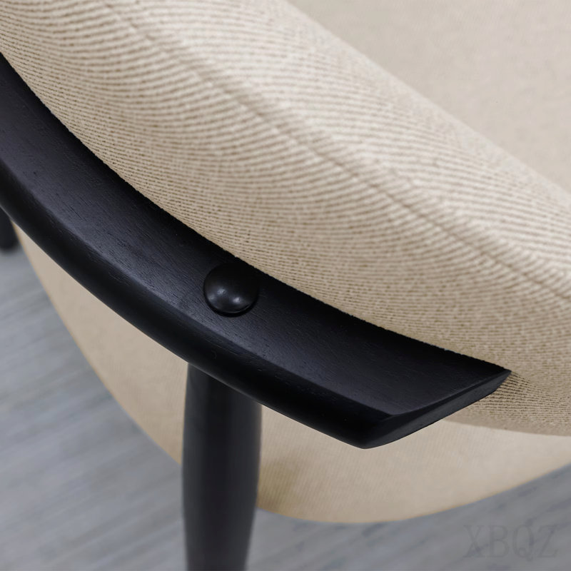 Chaise de salle à manger rembourrée en tissu de lin et de coton beige avec pieds en bois massif noir, ensemble de 2 chaises sans accoudoirs pour la cuisine, le restaurant, le salon, la salle de réunion