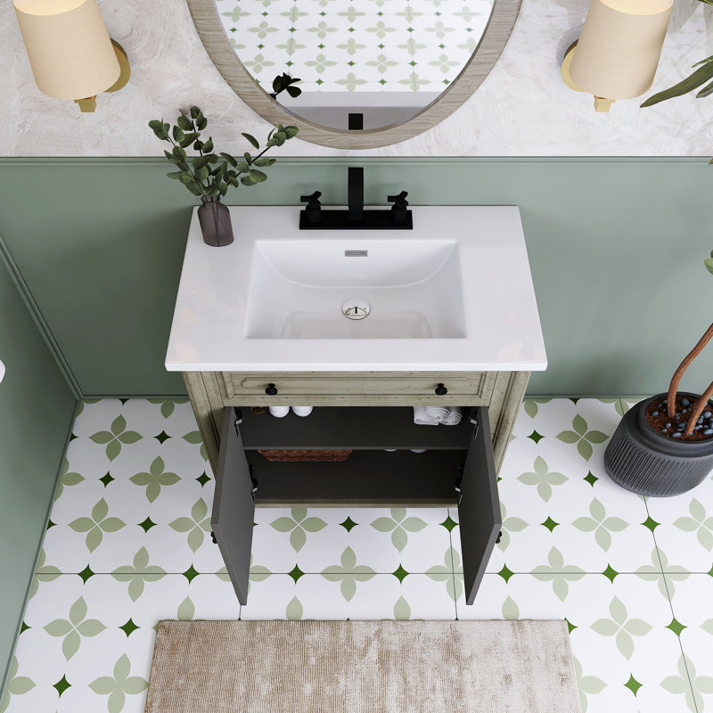 31'' Freestanding Single Sink Bathroom Vanity With Ceramic Top, Gray / Antique Bronze
