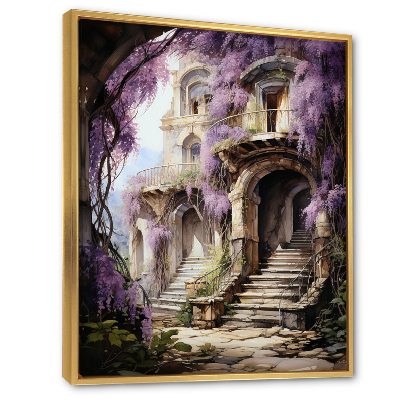 Carrafa Japon Art Wisteria arche III - impression, H 32 po x l 16 po x P 1 po, Cadre flottant doré