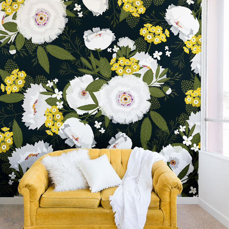 Murale iveta abolina fleurette night, L 96 po x l 144 po