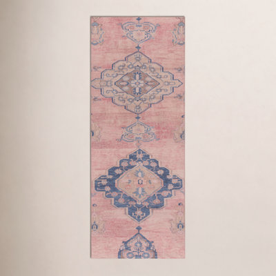Davin Pink Blue Washable Oriental Rug