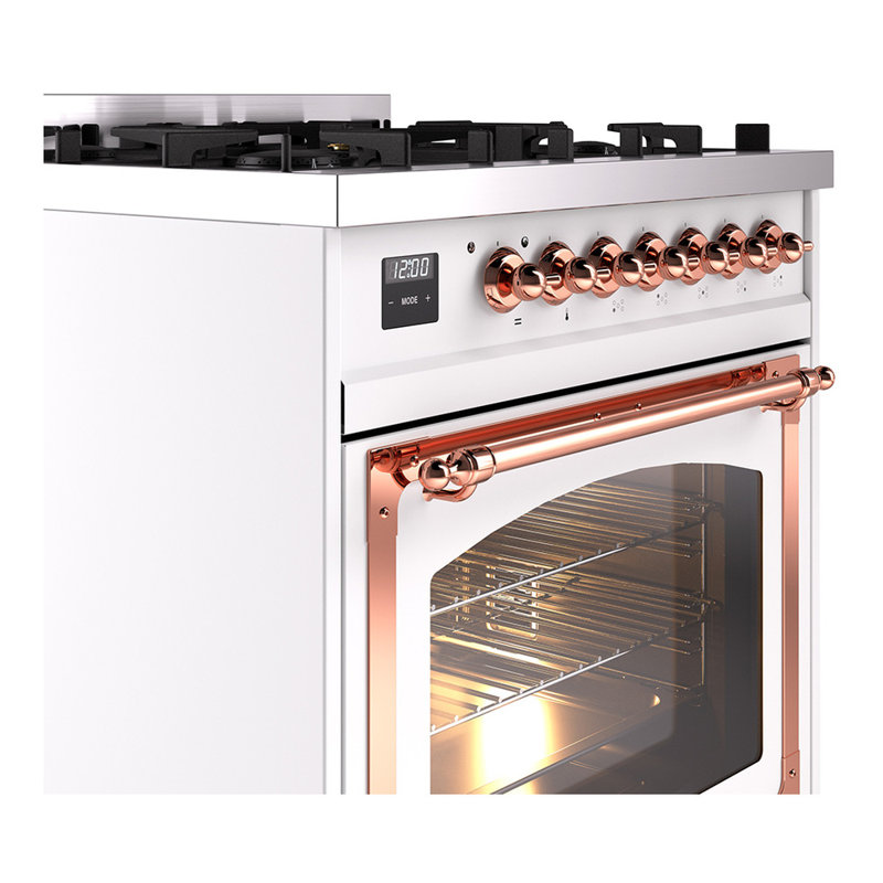 ILVE Nostalgie II Noblesse 30 in Dual Fuel Range, Liquid Propane, White/Copper