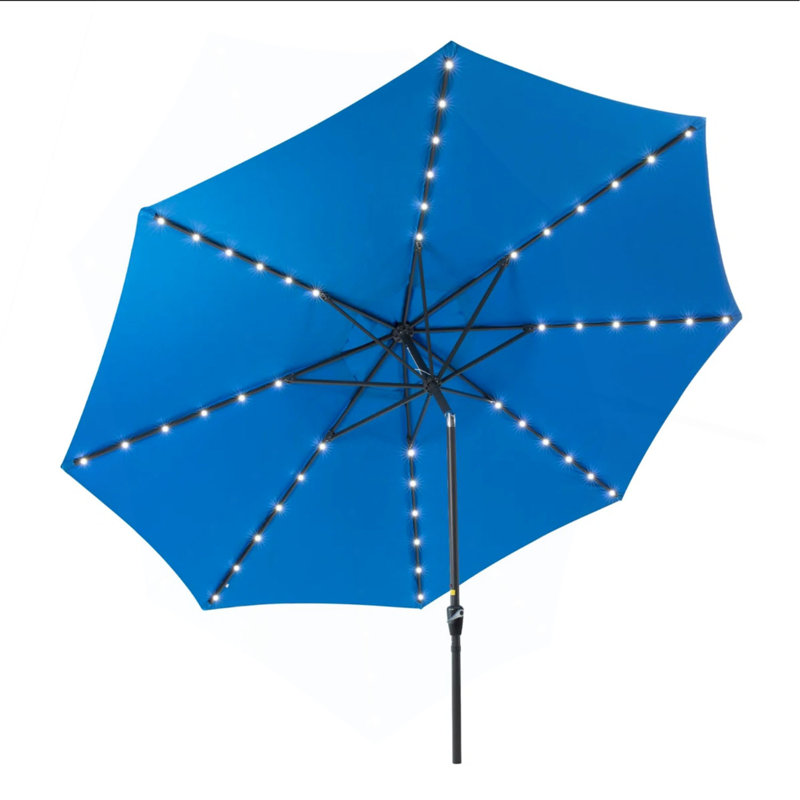 Parasol solaire 11 pi avec DEL et manivelle, inclinable * 8 baleines, toile résistante aux rayons UV pour la piscine, la cour et le patio (sans base)