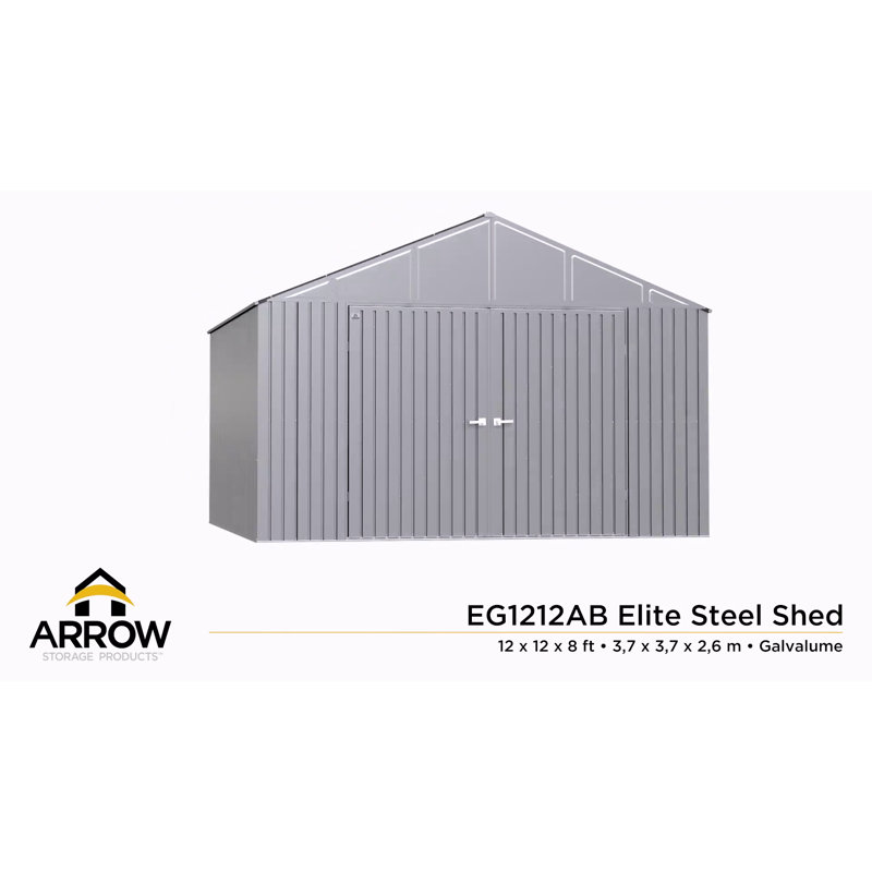 Elite 12' x 12' Cool Grey Steel Storage Shed Kit