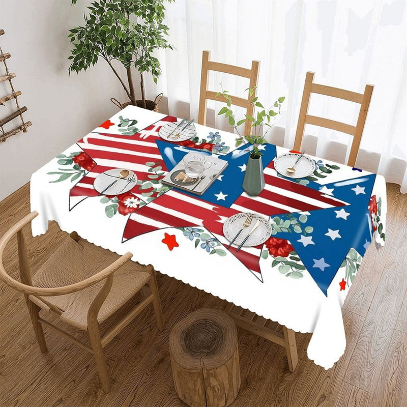 Housse de table avec bords festonnés, impression du drapeau étoilé floral du Jour du Souvenir, 60 x 120 po, pique-nique et salle à manger