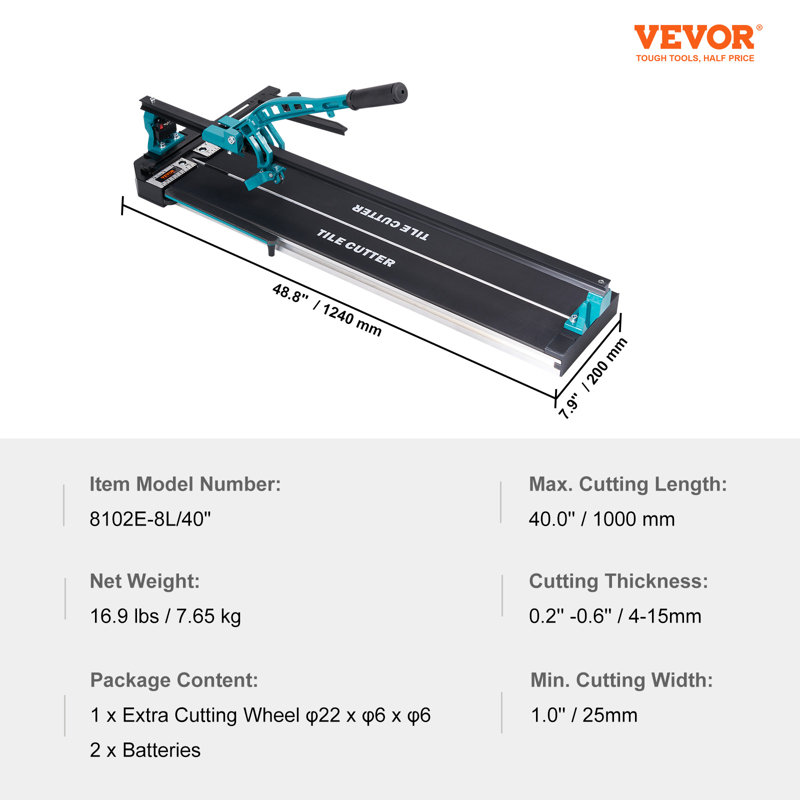 VEVOR 40" Manual Tile Cutter Cutting Machine with Infrared for Porcelain Ceramic