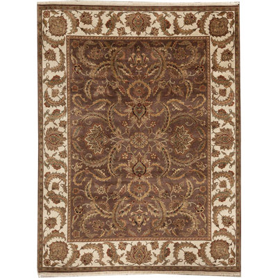 Tapis brun et ivoire de haute qualité noué à la main Trinity