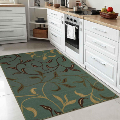 Tapis vert et écume de mer à motif de feuilles antidérapant Ottohome pour le salon, le couloir, le vestibule