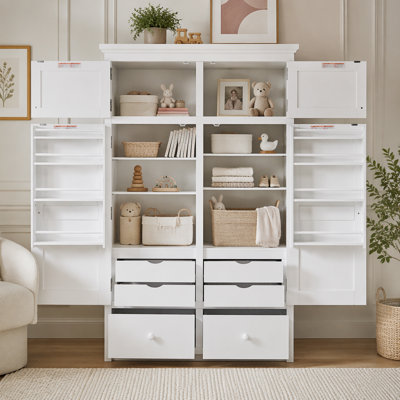 Freestanding Kitchen Pantry, Tall Storage Cabinet with 8 Door Shelves, 4 Pull-out Trays, 6 Drawers
