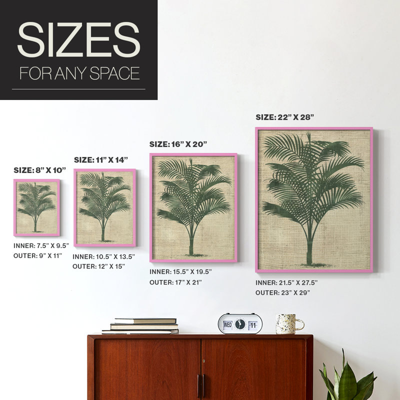 Impression encadrée de toile de jute palmier III - bois massif, H 15 po x l 12 po, Rose