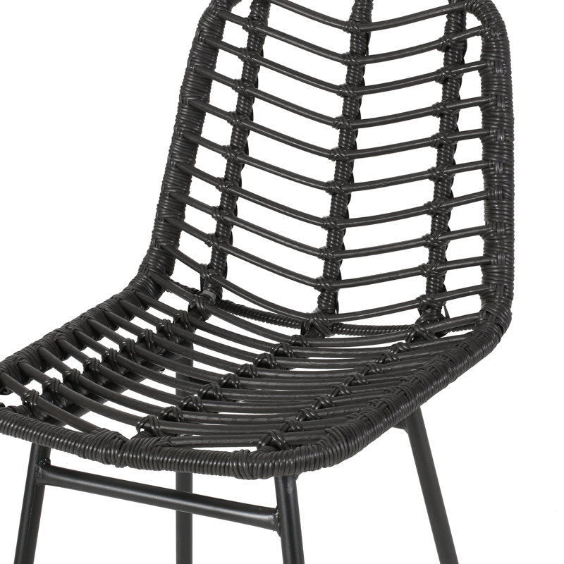 Gray and Black Wicker Outdoor Barstools with Iron Frame, Set of 2