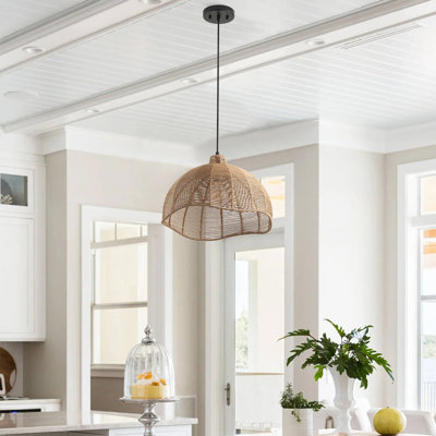 1-Brown round dimmable iron pendant light