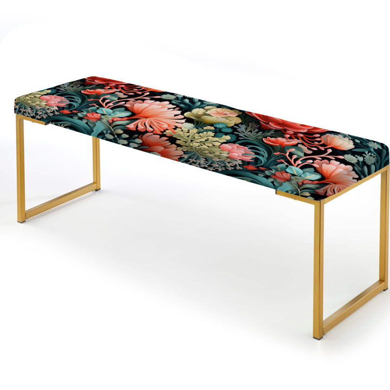 Coral Reef Corals Coastal Pattern - Coastal Upholstered Gold Bench