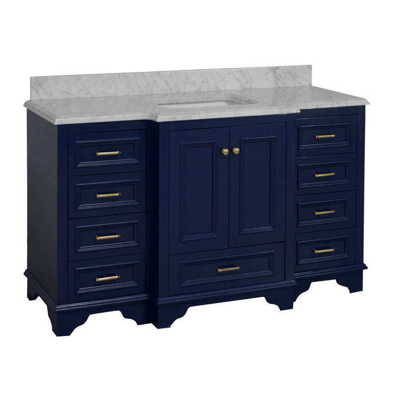 Ensemble de meuble-lavabo simple 60 po Loughlam, Marbre de Carrare, Bleu royal