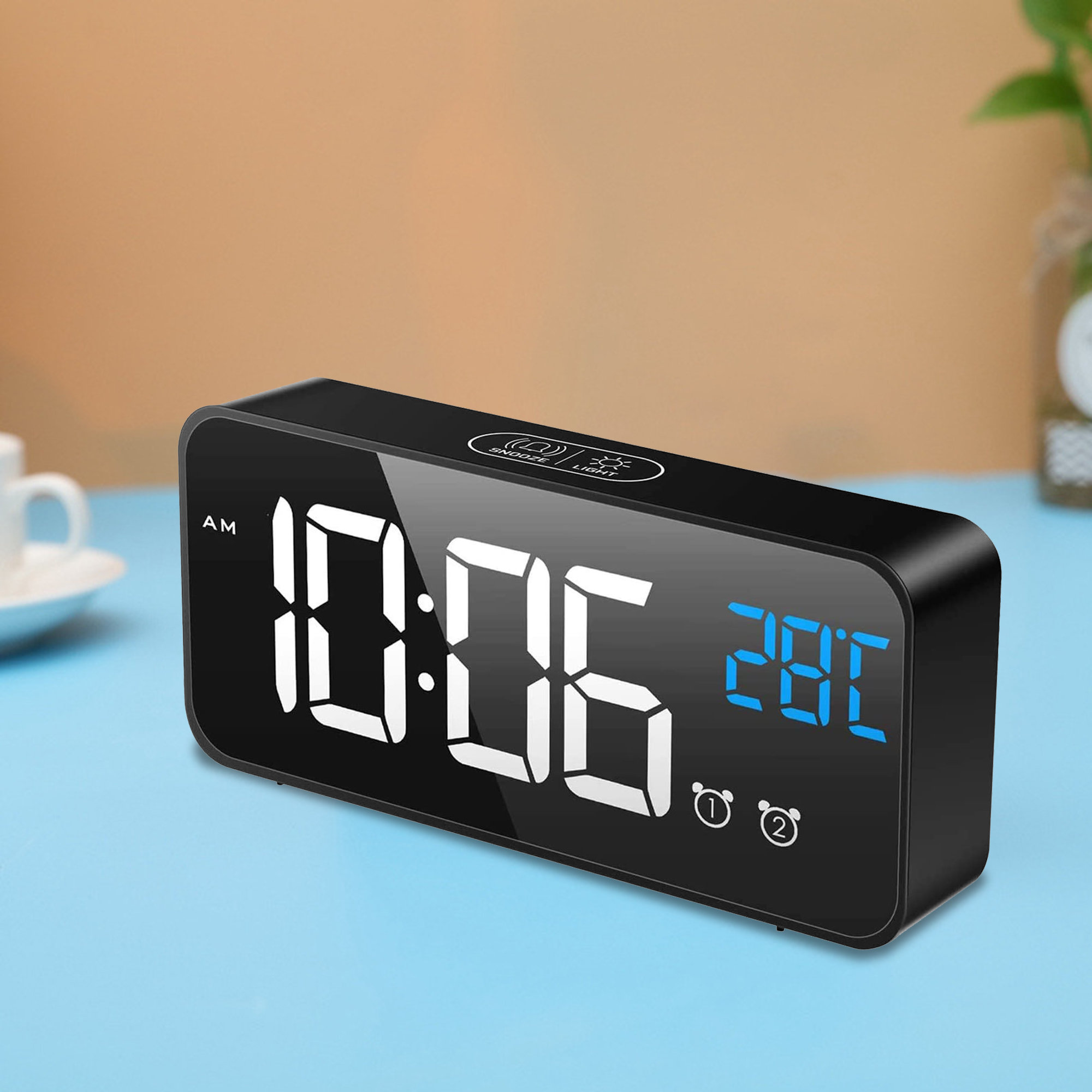 Ebern Designs Digital Electric Tabletop Clock with Alarm in Black | Wayfair