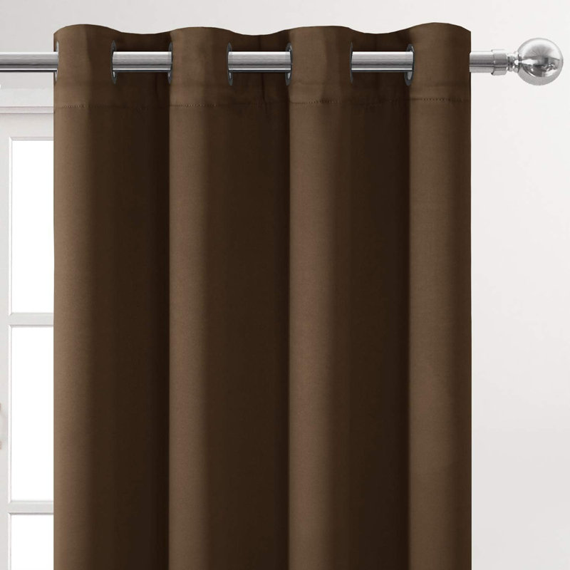 2 Thick Panels Room Darkening 85% Blackout Curtains, Thermal Insulated Block Out Light Grommet Top Drapes, Brown