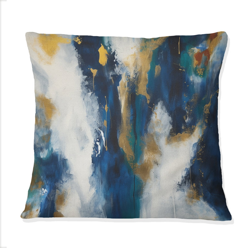 «Deep Knowing Abstract» en bleu royal et or V - Coussin décoratif avec peinture abstraite
