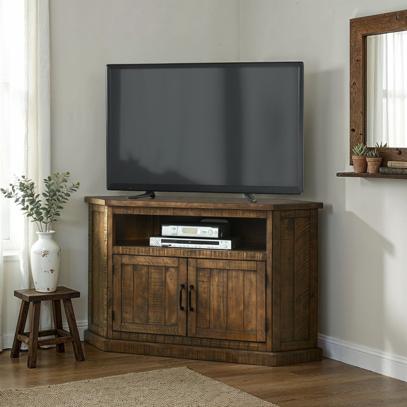 Kinsella 50" Solid Wood Corner TV Stand with Storage, Natural