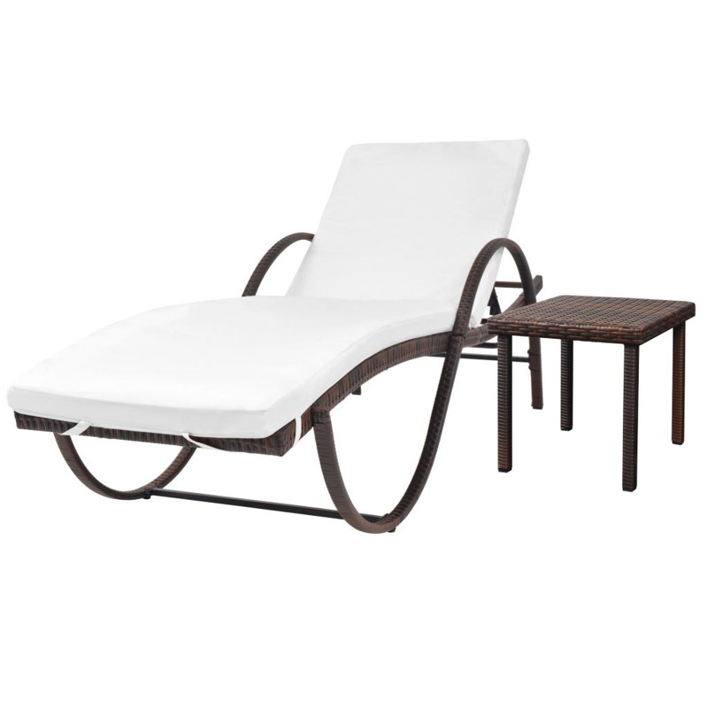 Vollmer 77.2" Long Single chaise with Cushions and Table, Brown