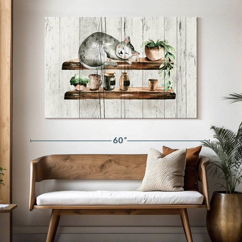 Chat endormi Brampt sur bois, H 34 po x l 51 po