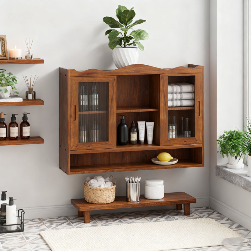 Buffet 70 "en rotin avec rangement, Brun